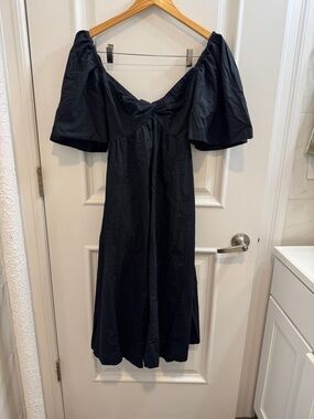 Abercrombie & Fitch Black Angel Sleeve Twist-Front Midi Dress